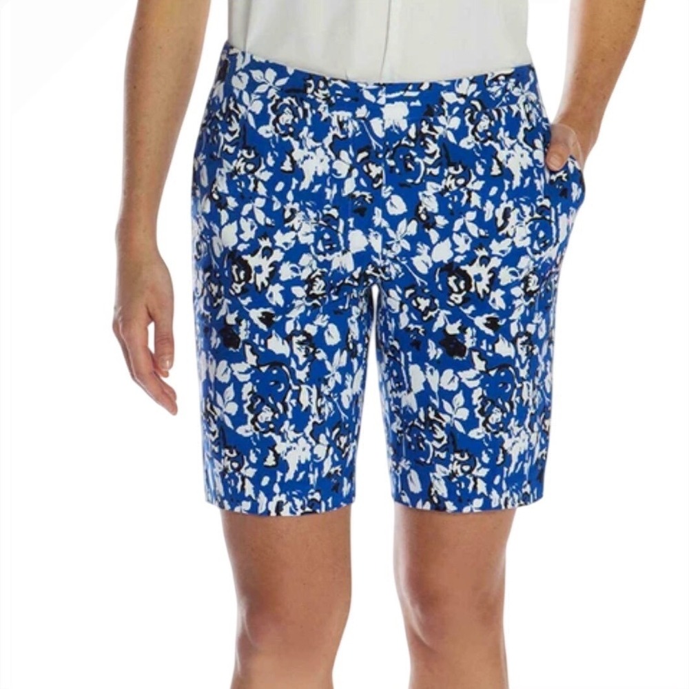 MARIO SERRANI Italy Blue White Black Floral Print Bermuda Shorts Size 6